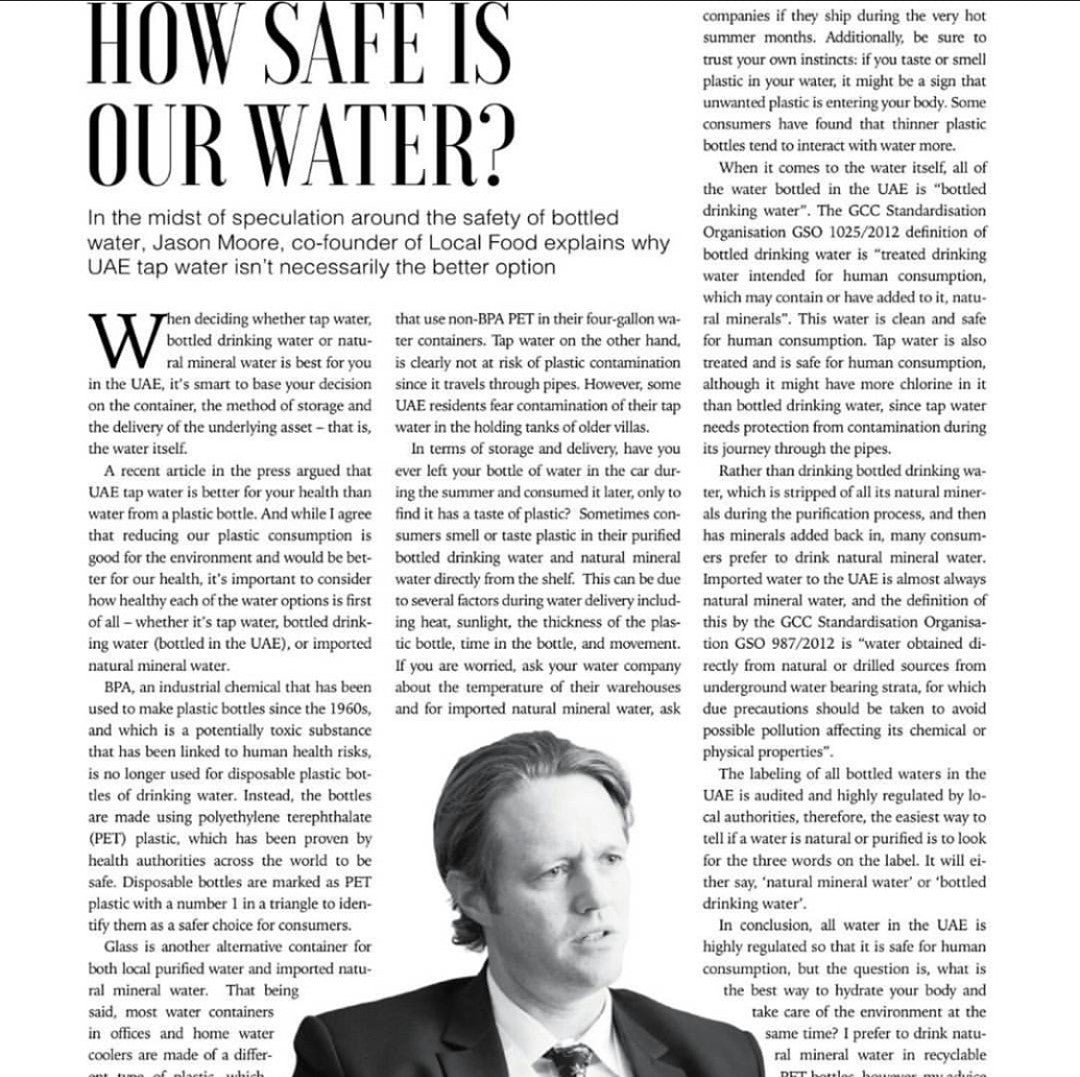 Jason Moore discusses how to choose your water in Catering News ME and Hotel & Catering News Middle East ⠀ Repost from 11/07/2016⠀ ⠀ #uaehealthmovement #drinknatural #feelthepurity